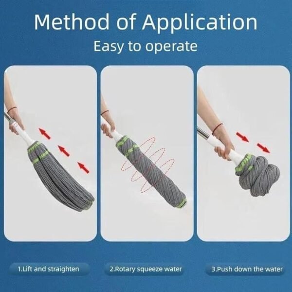 Self-Wringing Squeeze Mop | Stainless Steel Microfiber Twist Mop | Quick-Dry Floor Cleaning Mop | Microfiber Dust Mop with Easy Squeeze Technology - Image 4