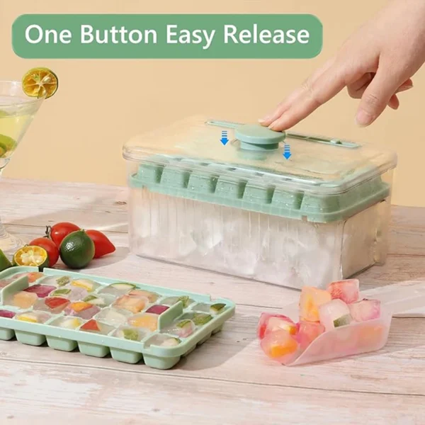 Easy Press Ice Tray Container – Effortless Ice Cube Maker with Storage Box & Scoop - Image 2