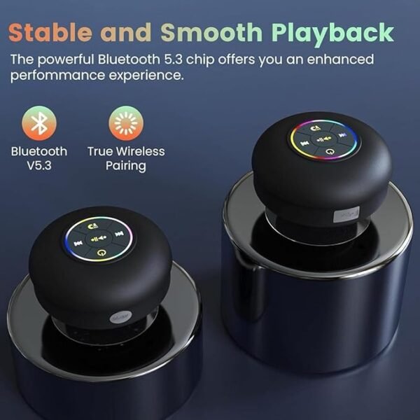 Mini Bluetooth Shower Speaker with RGB LED | Waterproof Suction Cup Speaker | Portable Bathroom Speaker with Mic - Image 2