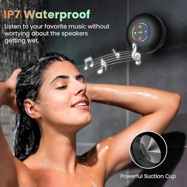 Mini Bluetooth Shower Speaker with RGB LED | Waterproof Suction Cup Speaker | Portable Bathroom Speaker with Mic - Image 3