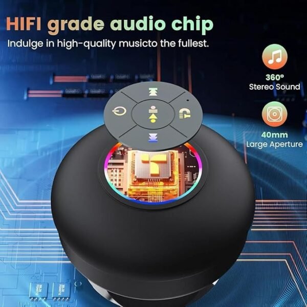 Mini Bluetooth Shower Speaker with RGB LED | Waterproof Suction Cup Speaker | Portable Bathroom Speaker with Mic - Image 6