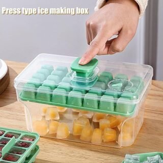 Easy Press Ice Tray Container – Effortless Ice Cube Maker with Storage Box & Scoop