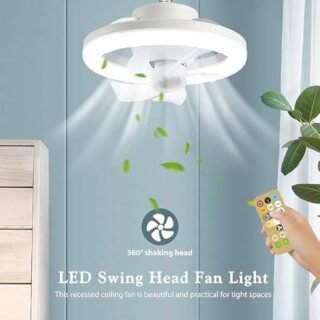 LED Ceiling Fan Light with Remote | 360° Rotating Acrylic Low Profile Fan | 3 Speeds & 3 Color Modes | Oscillating Modern Ceiling Ventilateur