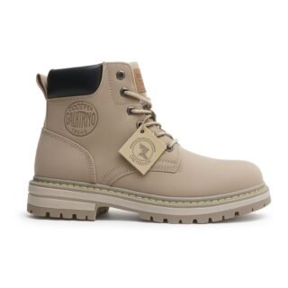 Men’s Beige Leather Work Boot with Padded Collar & Grip Sole