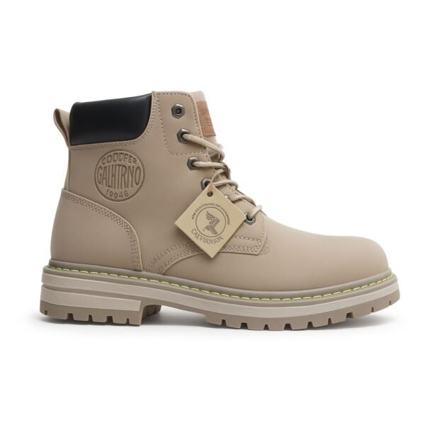 Men’s Beige Leather Work Boot with Padded Collar & Grip Sole