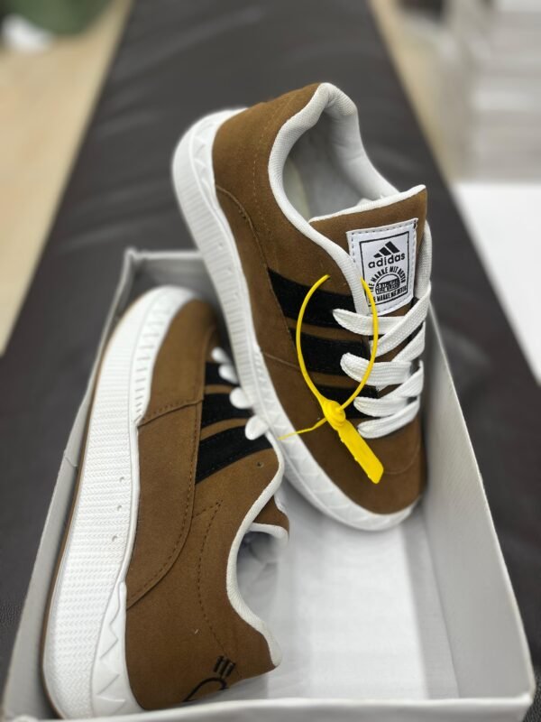 Brown Suede Casual Sneakers with Contrast Stripes - Image 2
