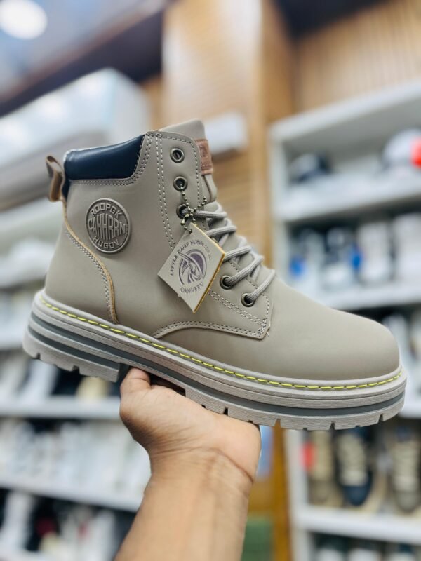 Men’s Beige Leather Work Boot with Padded Collar & Grip Sole - Image 3